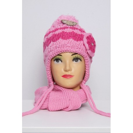 Rožinis komplektukas: kepurė + šalikėlis