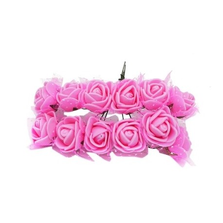 Rožinės dekoratyvinės gėlytės su tiuliu, 36 vnt.