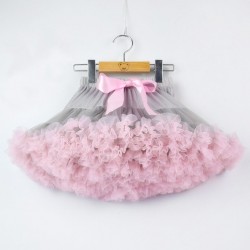 Pilkas - rožinis pūstas sijonas, 30 cm ilgio