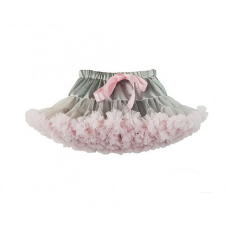 Pilkas - rožinis pūstas sijonas, 25 cm ilgio