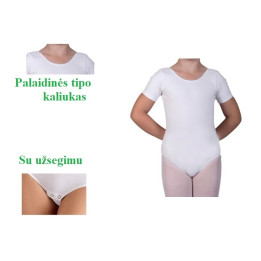 Baltas, palaidinės tipo kakliuku triko, trumpomis rankovėmis, su užsegimu