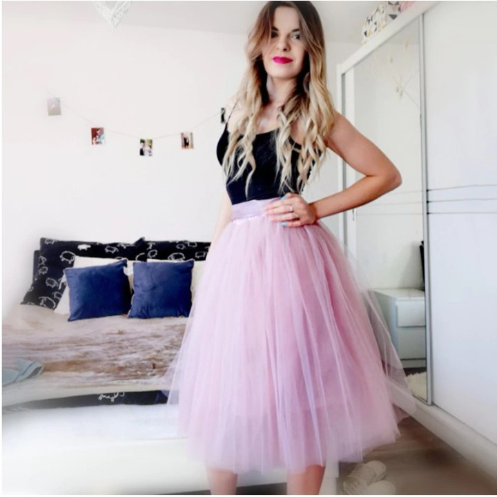 Dusty pink spalvos tiulio sijonas
