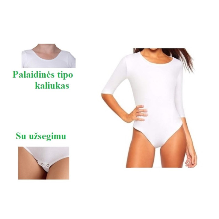 Baltas, palaidinės tipo kakliuku triko, 3/4 rankovėmis, su užsegimu