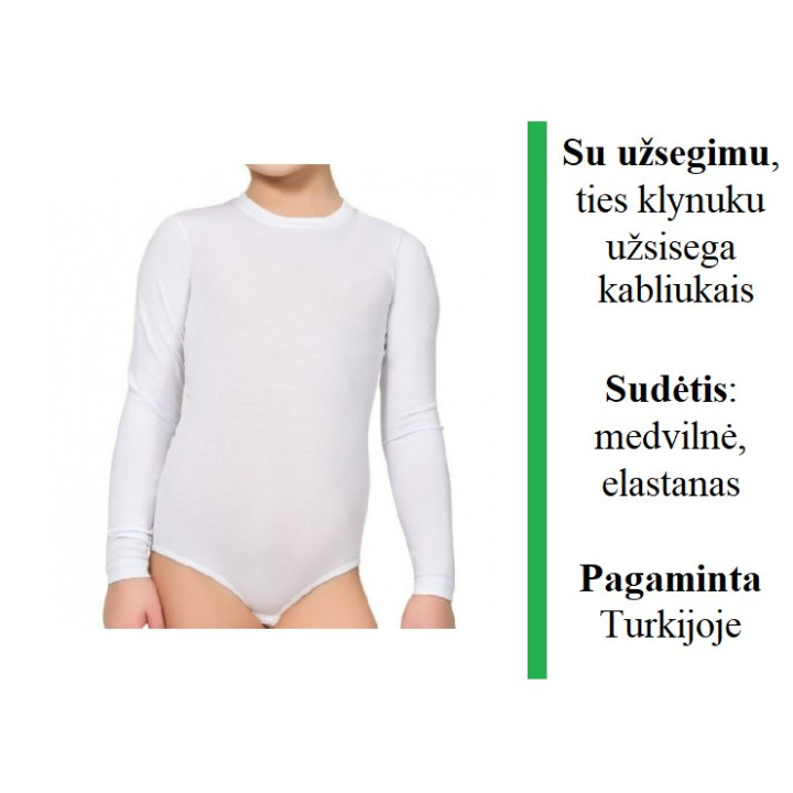 Baltas triko, ilgomis rankovėmis, užsisega kabliukais