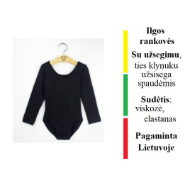 Juodas, palaidinės tipo kakliuku triko, ilgomis rankovėmis, su užsegimu