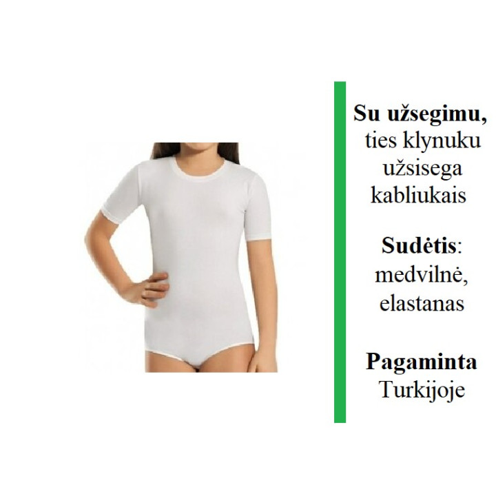 Baltas triko, trumpomis rankovėmis, užsisega kabliukais