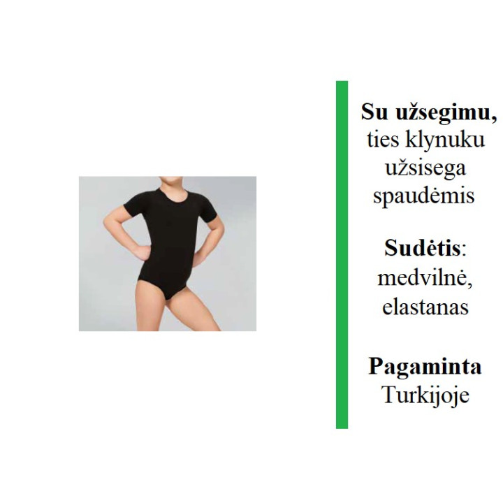 Juodas triko, trumpomis rankovėmis, užsisega spaudėmis