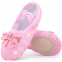 Blizgios rožinės šokių tapkutės su kaspinėlio aplikacija