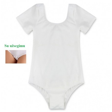 Baltas, klasikinis triko, trumpomis rankovėmis, su užsegimu