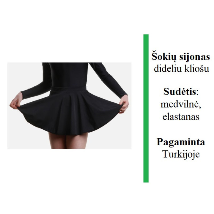 Juodas šokių sijonas, dideliu kliošu
